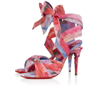 Affabula Lace up – 100-mm-Riemchensandalen – Chinesischer Stoff mit Pfingstrosenprint – Mehrfarbig – Damen