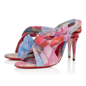 Affabula Mule – 100 mm Pantoletten – Chinesischer Stoff mit Pfingstrosenprint – Mehrfarbig – Damen