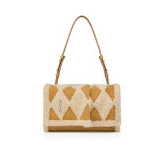 Baggy Small – Umhängetasche – Kalbsleder und Lammfell in Rautenmuster – Beige