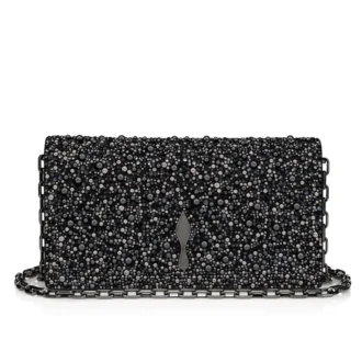 Bettina – Clutch – Veau Velours, Strass und Perlen – Schwarz