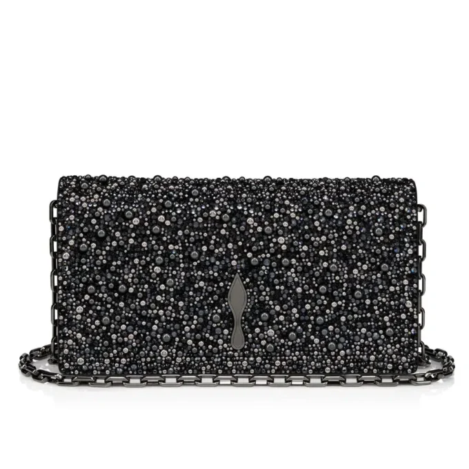 Bettina – Clutch – Veau Velours, Strass und Perlen – Schwarz Bettina – Clutch – Veau Velours, Strass und Perlen – Schwarz