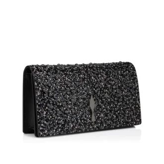 Bettina – Clutch – Veau Velours, Strass und Perlen – Schwarz