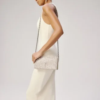 Bettina – Clutch – Wildleder, Strass und Perlen – Silber