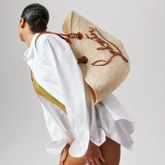 Cabata Large – Tote Bag – Raffia und Kalbsleder – Natur