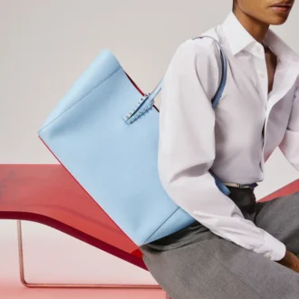 Cabata Small – Tote Bag – genarbtes Kalbsleder – Ceruleo