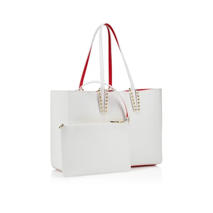 Cabata Small – Tote Bag – Weiches Kalbsleder und Spikes – Bianco