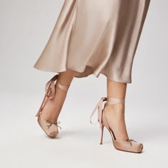 Cassia Lace up – 100 mm Riemchenpumps – Krepp-Satin – Nude 2 – Damen