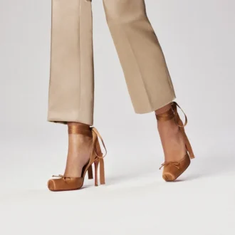 Cassia Lace up – 100 mm Riemchenpumps – Krepp-Satin – Nude 4 – Damen