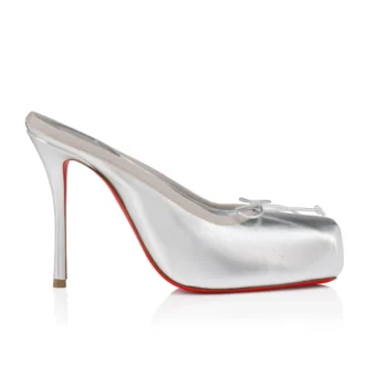 Cassia Mule – 100 mm Pantoletten – Laminiertes Lamm-Nappaleder – Silber – Damen