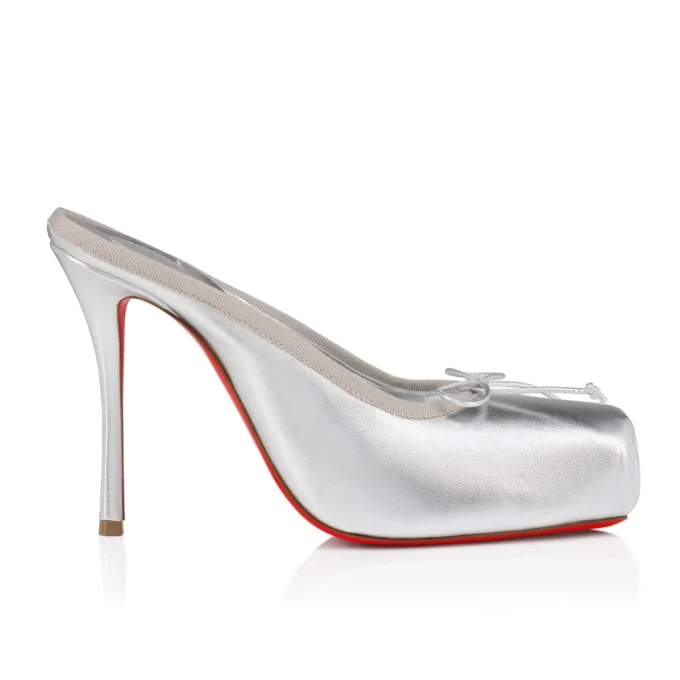 Cassia Mule – 100 mm Pantoletten – Laminiertes Lamm-Nappaleder – Silber – Damen Cassia Mule – 100 mm Pantoletten – Laminiertes Lamm-Nappaleder – Silber – Damen