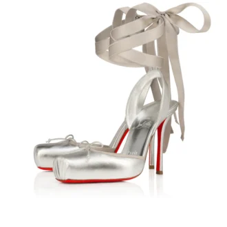 Cassia Schnürschuh – 100 mm Riemchenpumps – Laminiertes Lamm-Nappaleder – Silber – Damen