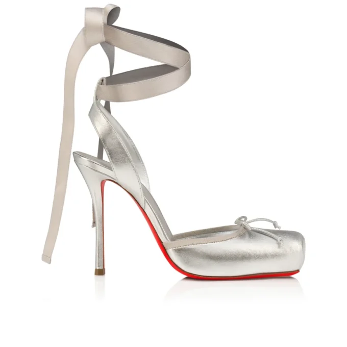 Cassia Schnürschuh – 100 mm Riemchenpumps – Laminiertes Lamm-Nappaleder – Silber – Damen Cassia Schnürschuh – 100 mm Riemchenpumps – Laminiertes Lamm-Nappaleder – Silber – Damen