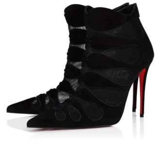 Circus Max – 100 mm niedrige Stiefel – Kalbsvelours, Mesh und Ziegenleder – Schwarz – Damen