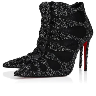 Circus Max Perla – 100 mm niedrige Stiefel – Wildleder, Mesh und Strass – Schwarz – Damen