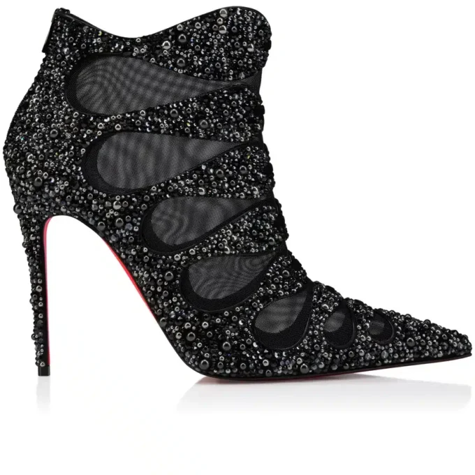 Circus Max Perla – 100 mm niedrige Stiefel – Wildleder, Mesh und Strass – Schwarz – Damen Circus Max Perla – 100 mm niedrige Stiefel – Wildleder, Mesh und Strass – Schwarz – Damen