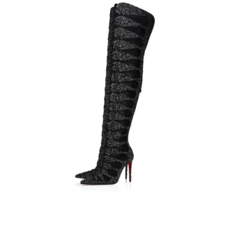 Circus Max Perla Botta Alta – 100 mm Overknee-Stiefel – Wildleder, Mesh und Strass – Schwarz – Damen Christian Louboutin Vereinigte Staaten