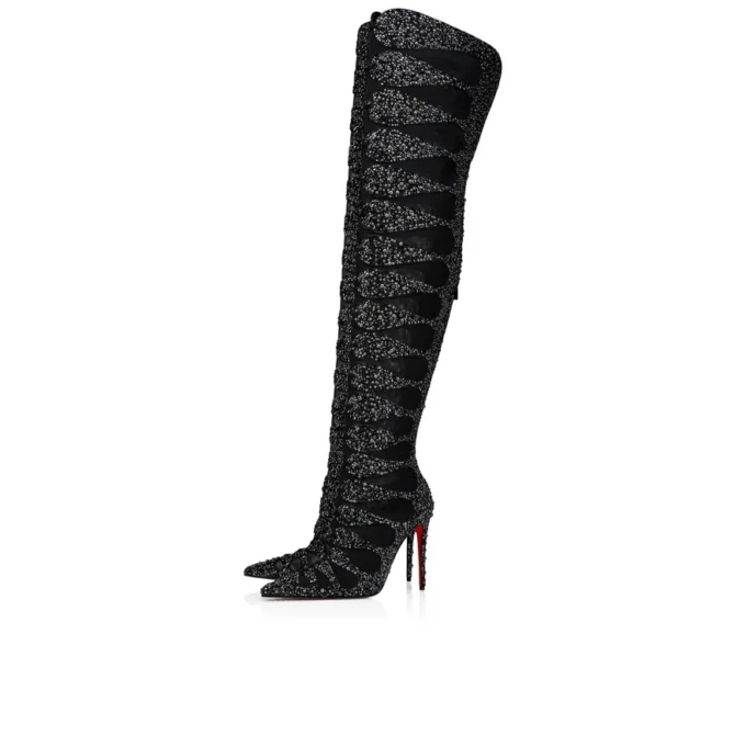 Circus Max Perla Botta Alta – 100 mm Overknee-Stiefel – Wildleder, Mesh und Strass – Schwarz – Damen Christian Louboutin Vereinigte Staaten Circus Max Perla Botta Alta – 100 mm Overknee-Stiefel – Wildleder, Mesh und Strass – Schwarz – Damen Christian Louboutin Vereinigte Staaten