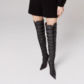 Circus Max Perla Botta Alta – 100 mm Overknee-Stiefel – Wildleder, Mesh und Strass – Schwarz – Damen Christian Louboutin Vereinigte Staaten