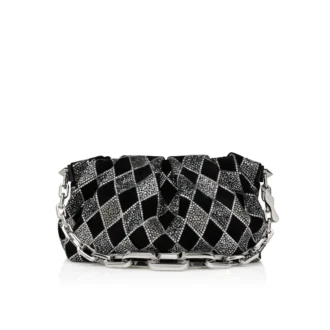 Eva Small – Schultertasche – Veau Velours und rautenförmige Strasssteine – Schwarz