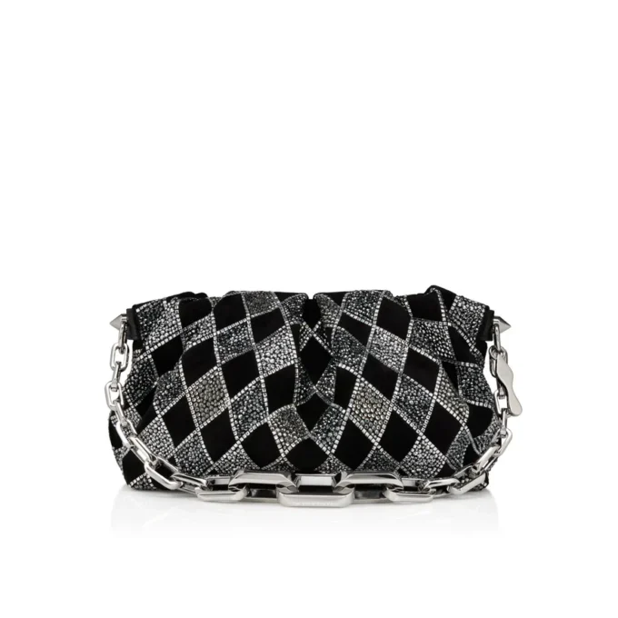 Eva Small – Schultertasche – Veau Velours und rautenförmige Strasssteine – Schwarz Eva Small – Schultertasche – Veau Velours und rautenförmige Strasssteine – Schwarz