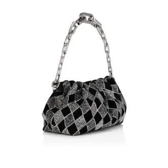 Eva Small – Schultertasche – Veau Velours und rautenförmige Strasssteine – Schwarz