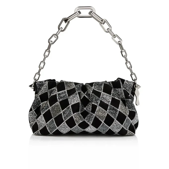 Eva Small – Schultertasche – Veau Velours und rautenförmige Strasssteine – Schwarz Eva Small – Schultertasche – Veau Velours und rautenförmige Strasssteine – Schwarz