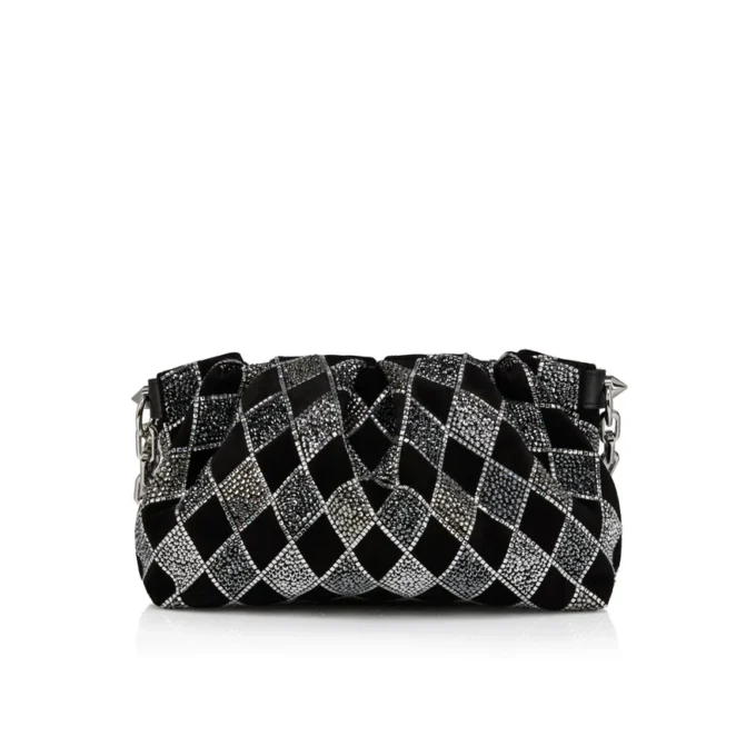 Eva Small – Schultertasche – Veau Velours und rautenförmige Strasssteine – Schwarz Eva Small – Schultertasche – Veau Velours und rautenförmige Strasssteine – Schwarz