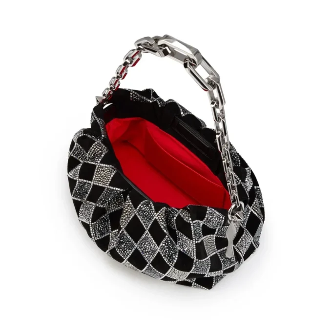 Eva Small – Schultertasche – Veau Velours und rautenförmige Strasssteine – Schwarz Eva Small – Schultertasche – Veau Velours und rautenförmige Strasssteine – Schwarz