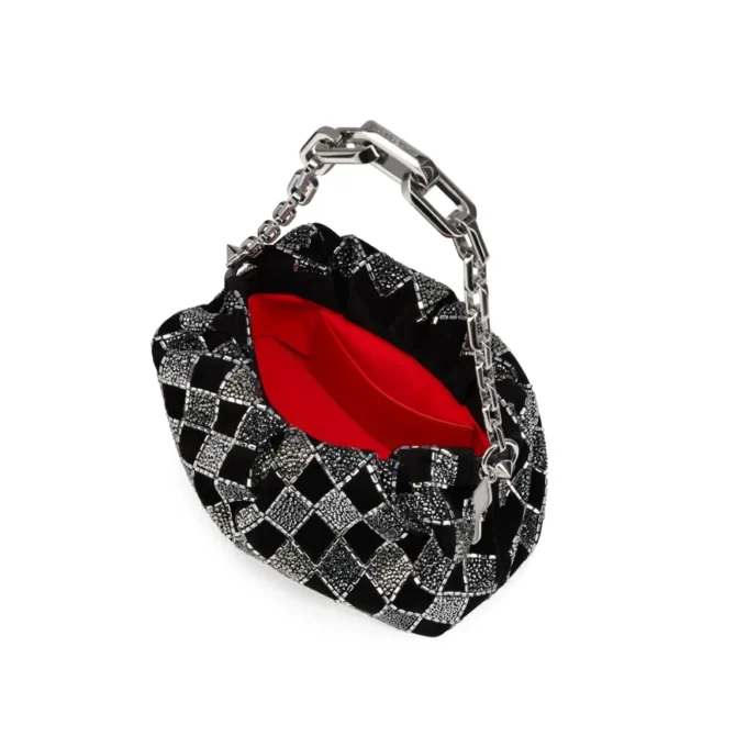 Eva Small – Schultertasche – Veau Velours und rautenförmige Strasssteine – Schwarz Eva Small – Schultertasche – Veau Velours und rautenförmige Strasssteine – Schwarz