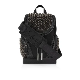 Explorafunk Small – Rucksack – Stoff, Kalbsvelours und Nieten – Schwarz