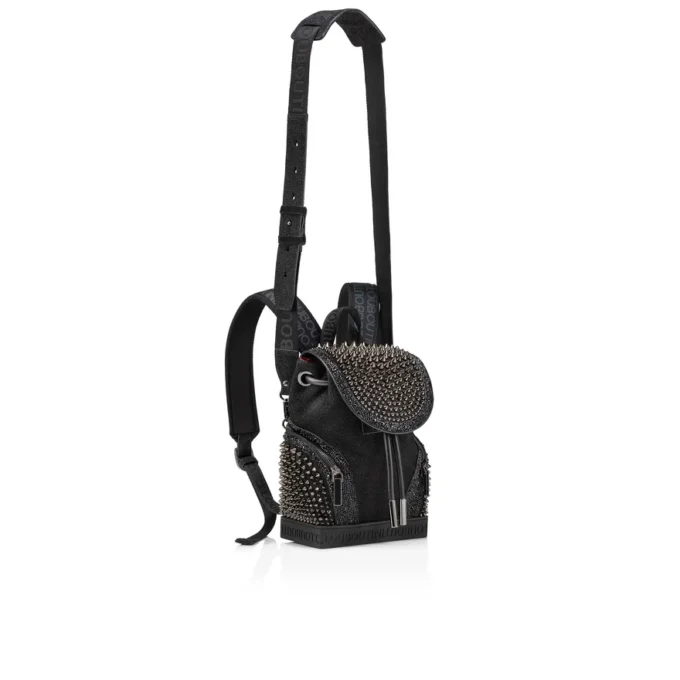 Explorafunk Small – Rucksack – Stoff, Kalbsvelours und Nieten – Schwarz Explorafunk Small – Rucksack – Stoff, Kalbsvelours und Nieten – Schwarz