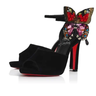 Farfa Luna – 120 mm Riemchensandalen – Samt – Schwarz – Damen