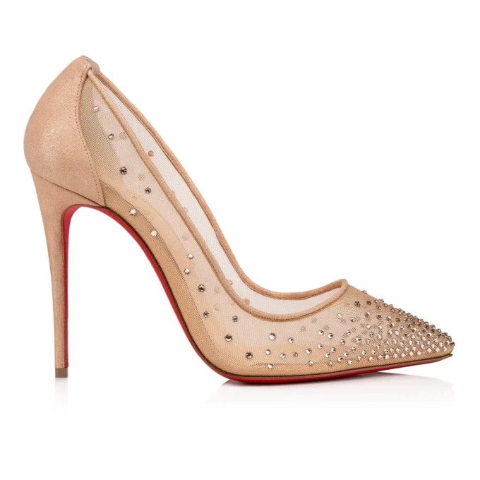 Follies Strass – 100-mm-Pumps – Mesh, Kalbsveloursleder und Strass – Helle Seide – Damen Follies Strass – 100-mm-Pumps – Mesh, Kalbsveloursleder und Strass – Helle Seide – Damen
