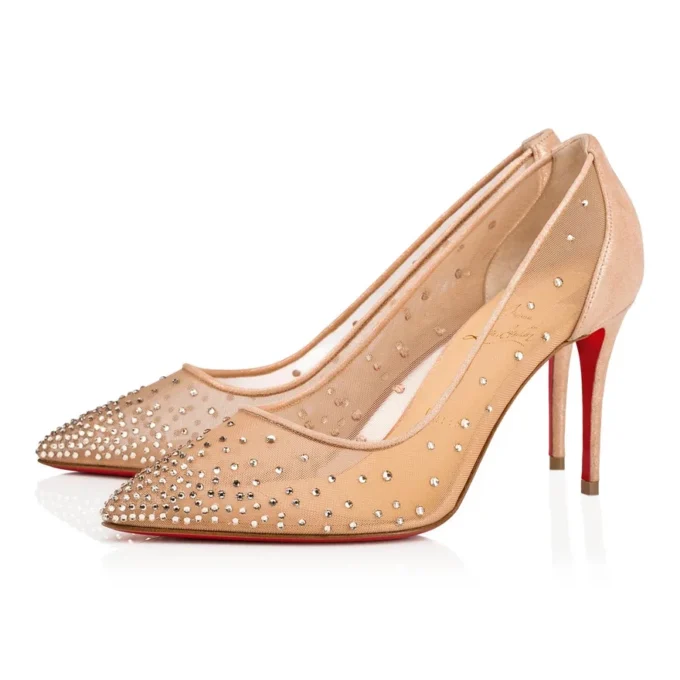 Follies Strass – 85-mm-Pumps – Mesh und Wildleder – Helle Seide – Damen Follies Strass – 85-mm-Pumps – Mesh und Wildleder – Helle Seide – Damen
