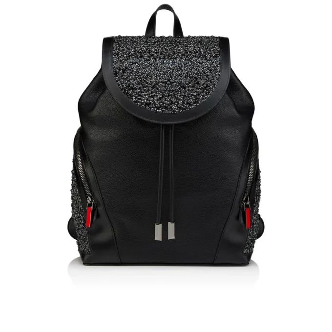 Funky – Rucksack – genarbtes Kalbsleder, Strass und Nieten – Schwarz Funky – Rucksack – genarbtes Kalbsleder, Strass und Nieten – Schwarz