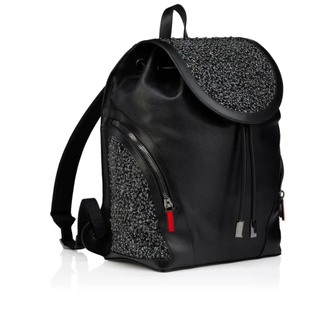 Funky – Rucksack – genarbtes Kalbsleder, Strass und Nieten – Schwarz Funky – Rucksack – genarbtes Kalbsleder, Strass und Nieten – Schwarz