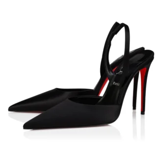 Kate Max O Sling – 100 mm Slingback-Pumps – Krepp-Satin – Schwarz – Damen