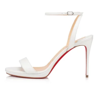 Loubi Queen – 100-mm-Riemchensandalen – Nappaleder – Bianco – Damen