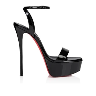 Loubi Queen Alta – 150 mm Riemchensandalen – Lackleder – Schwarz – Damen