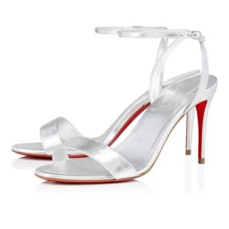 Loubigirl – 85-mm-Riemchensandalen – schillerndes Leder – Silber – Damen