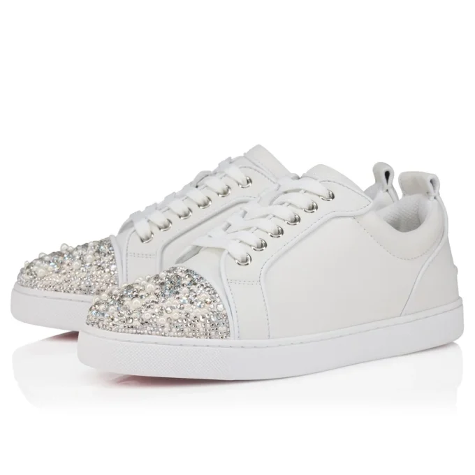 Louise Junior Perla – Sneaker – Krepp-Satin, Kalbsleder und Perlen – Weiß – Damen