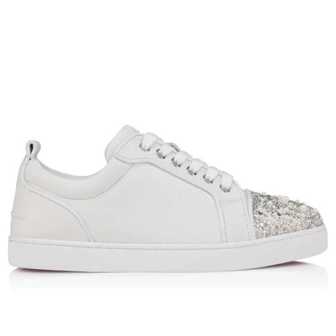 Louise Junior Perla – Sneaker – Krepp-Satin, Kalbsleder und Perlen – Weiß – Damen