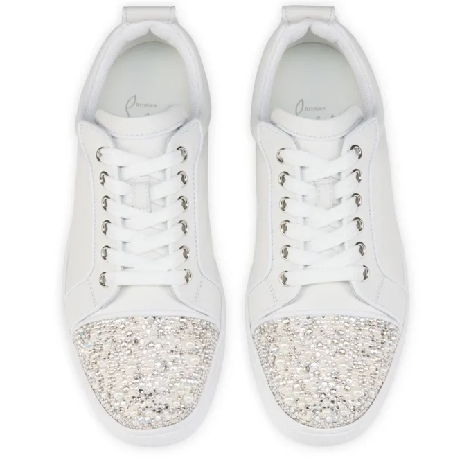 Louise Junior Perla – Sneaker – Krepp-Satin, Kalbsleder und Perlen – Weiß – Damen