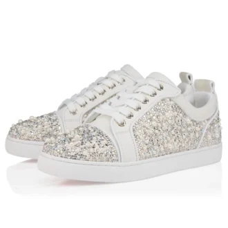 Louiseperla – Sneaker – Krepp-Satin, Kalbsleder, Strass und Perlen – Weiß – Damen