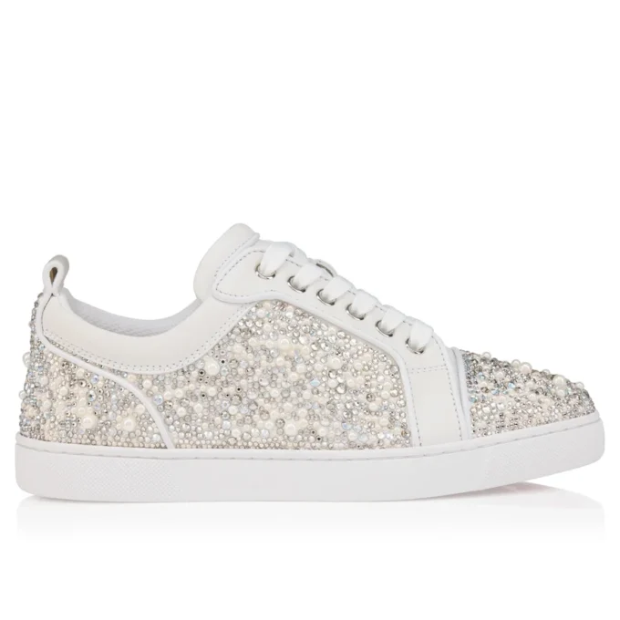 Louiseperla – Sneaker – Krepp-Satin, Kalbsleder, Strass und Perlen – Weiß – Damen Louiseperla – Sneaker – Krepp-Satin, Kalbsleder, Strass und Perlen – Weiß – Damen