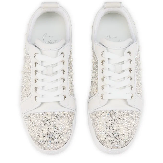 Louiseperla – Sneaker – Krepp-Satin, Kalbsleder, Strass und Perlen – Weiß – Damen Louiseperla – Sneaker – Krepp-Satin, Kalbsleder, Strass und Perlen – Weiß – Damen