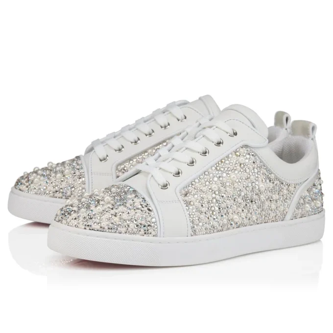 Louperla Jr – Sneaker – Krepp-Satin, Kalbsleder, Strass und Perlen – Weiß – Herren
