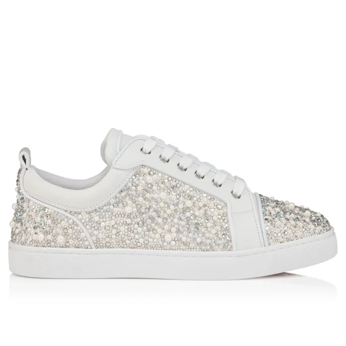 Louperla Jr – Sneaker – Krepp-Satin, Kalbsleder, Strass und Perlen – Weiß – Herren
