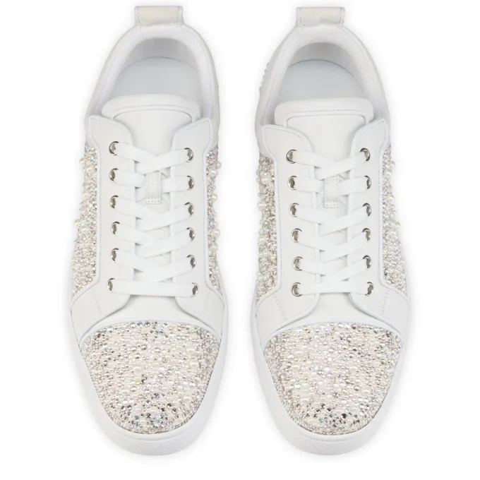 Louperla Jr – Sneaker – Krepp-Satin, Kalbsleder, Strass und Perlen – Weiß – Herren