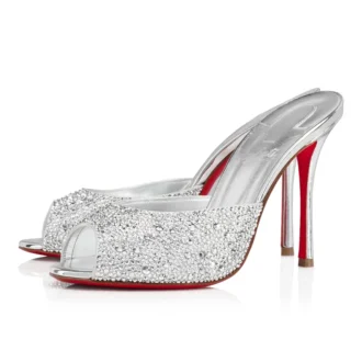 Me Dolly Strass – 100-mm-Pantoletten – Wildleder und Strass – Silber